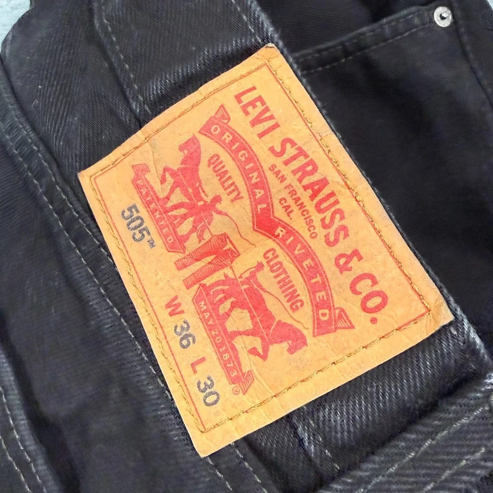 Levis 505 Jeans Mens 36x30 Black Regular‎ Straight Mid Rise Medium Wash